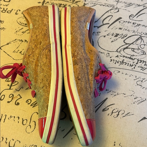 Keds x Kate Spade ♠️ New York Corkie Sneakers Pink Laces Patent Leather Toe Caps - Picture 11 of 16